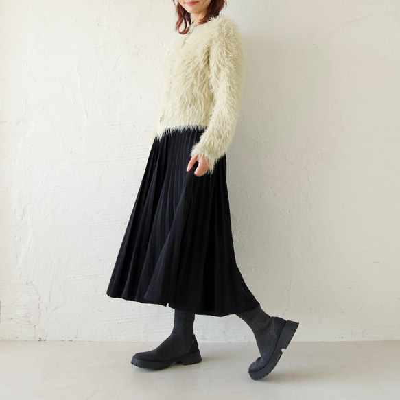 ﾓﾘﾉｶﾞｯｺｳ しっかり厚手素材ラメプリーツスカート（ブラック）｜mg-sk18-bk 4枚目の画像