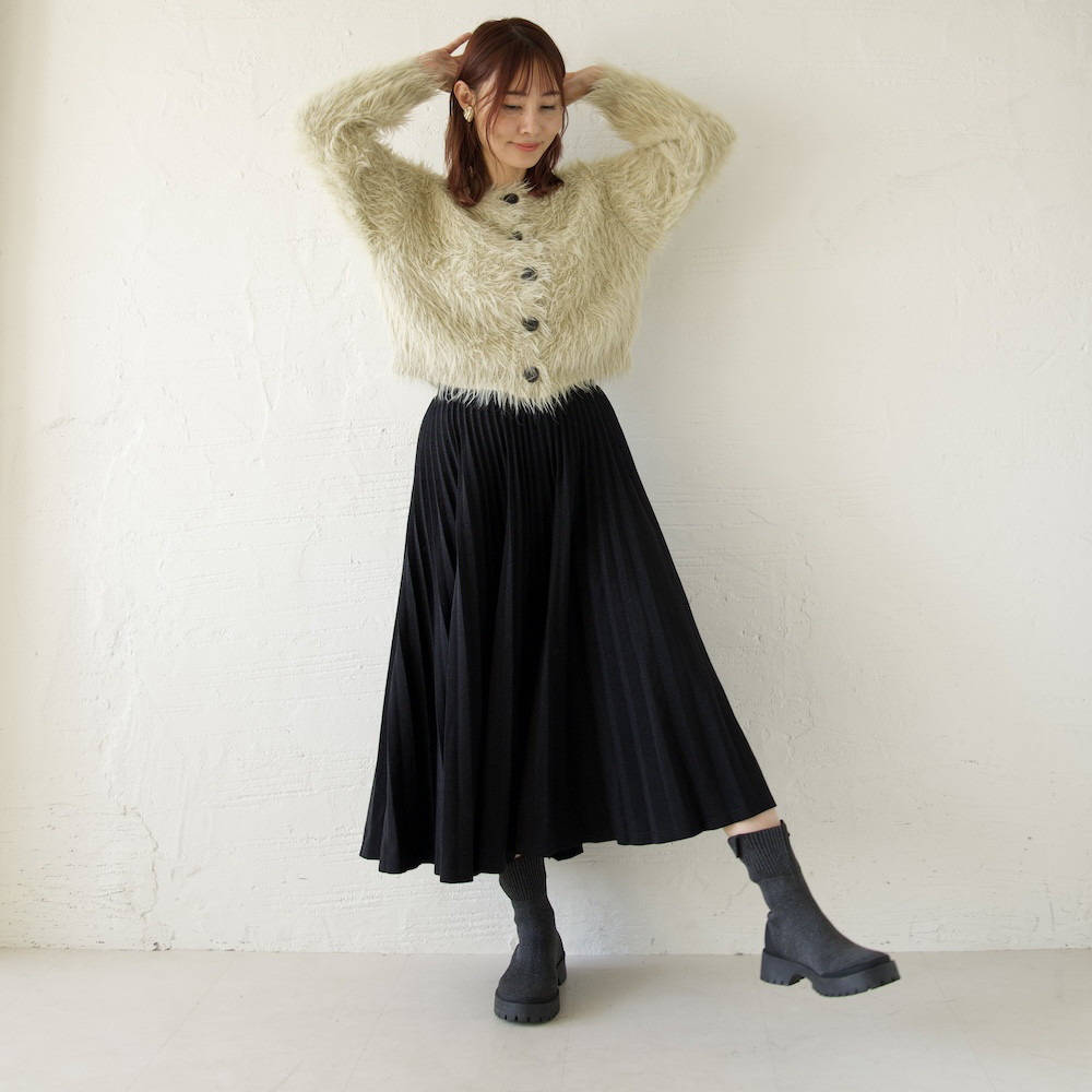 ﾓﾘﾉｶﾞｯｺｳ しっかり厚手素材ラメプリーツスカート（ブラック）｜mg-sk18-bk