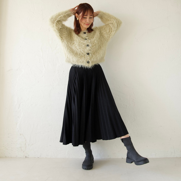 ﾓﾘﾉｶﾞｯｺｳ しっかり厚手素材ラメプリーツスカート（ブラック）｜mg-sk18-bk 1枚目の画像