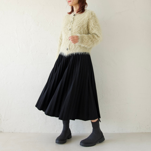 ﾓﾘﾉｶﾞｯｺｳ しっかり厚手素材ラメプリーツスカート（ブラック）｜mg-sk18-bk 3枚目の画像