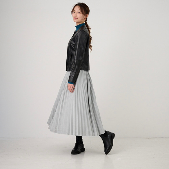 ﾓﾘﾉｶﾞｯｺｳ しっかり厚手素材ラメプリーツスカート（シルバー）｜mg-sk18-si 5枚目の画像