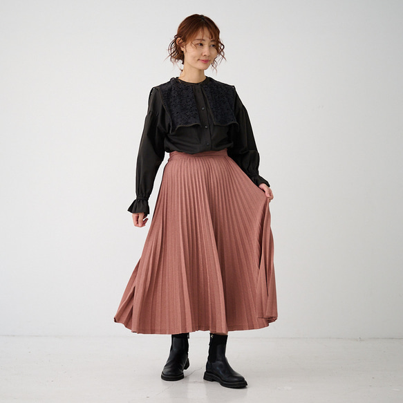 ﾓﾘﾉｶﾞｯｺｳ しっかり厚手素材ラメプリーツスカート（ピンクベージュ）｜mg-sk18-pk 14枚目の画像