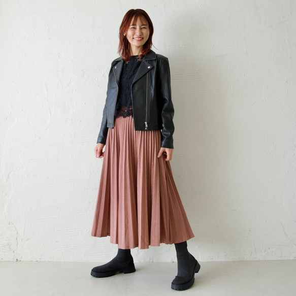 ﾓﾘﾉｶﾞｯｺｳ しっかり厚手素材ラメプリーツスカート（ピンクベージュ）｜mg-sk18-pk 6枚目の画像