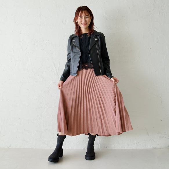 ﾓﾘﾉｶﾞｯｺｳ しっかり厚手素材ラメプリーツスカート（ピンクベージュ）｜mg-sk18-pk 8枚目の画像