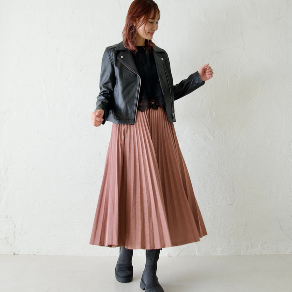 ﾓﾘﾉｶﾞｯｺｳ しっかり厚手素材ラメプリーツスカート（ピンクベージュ）｜mg-sk18-pk 7枚目の画像