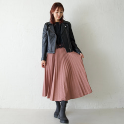 ﾓﾘﾉｶﾞｯｺｳ しっかり厚手素材ラメプリーツスカート（ピンクベージュ）｜mg-sk18-pk 1枚目の画像