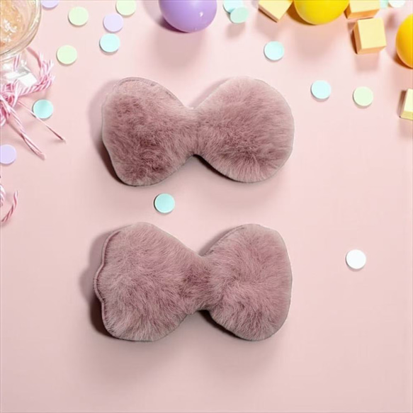 ふわふわフェイクファーのリボンパーツ 2個セット ハンドメイド材料 アクセサリーパーツ pt-2926 8枚目の画像