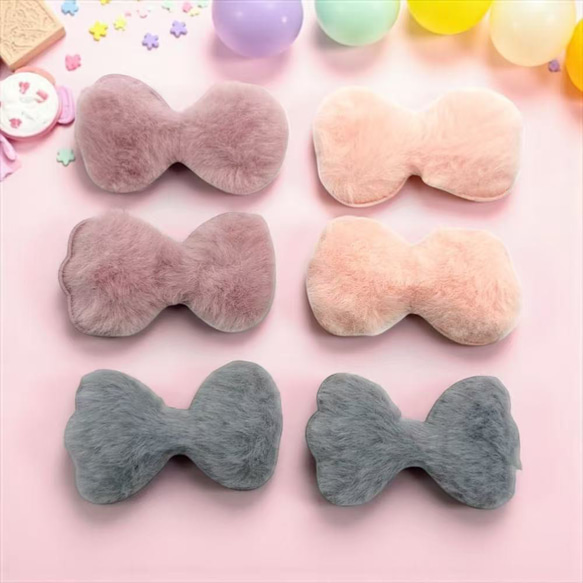 ふわふわフェイクファーのリボンパーツ 2個セット ハンドメイド材料 アクセサリーパーツ pt-2926 1枚目の画像