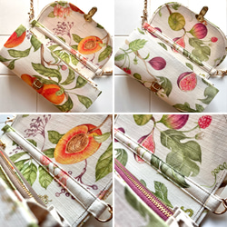 フルーツ2種の軽やかショルダーバッグ イギリス生地 ミニショルダー スマホポシェット 無花果 イチジク 桃 果物 果樹園 7枚目の画像