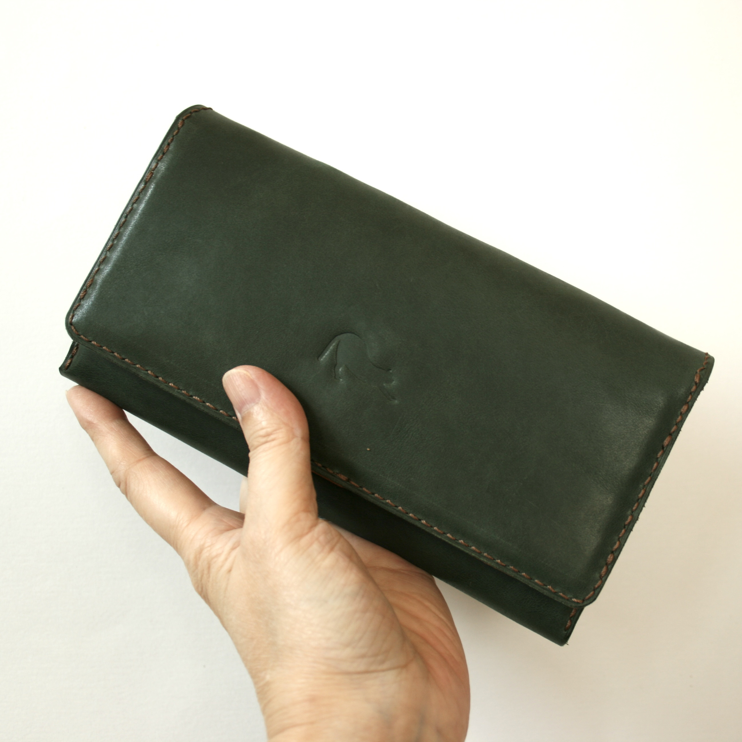 猫の長財布・グリーン×ブラウン/北欧柄