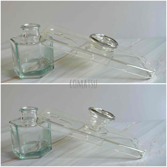 大人ニュアンス仕立て .゜newシリーズ グリップソケット付きスマホケース 銀箔×パール クリアベース スマホカバー 3枚目の画像