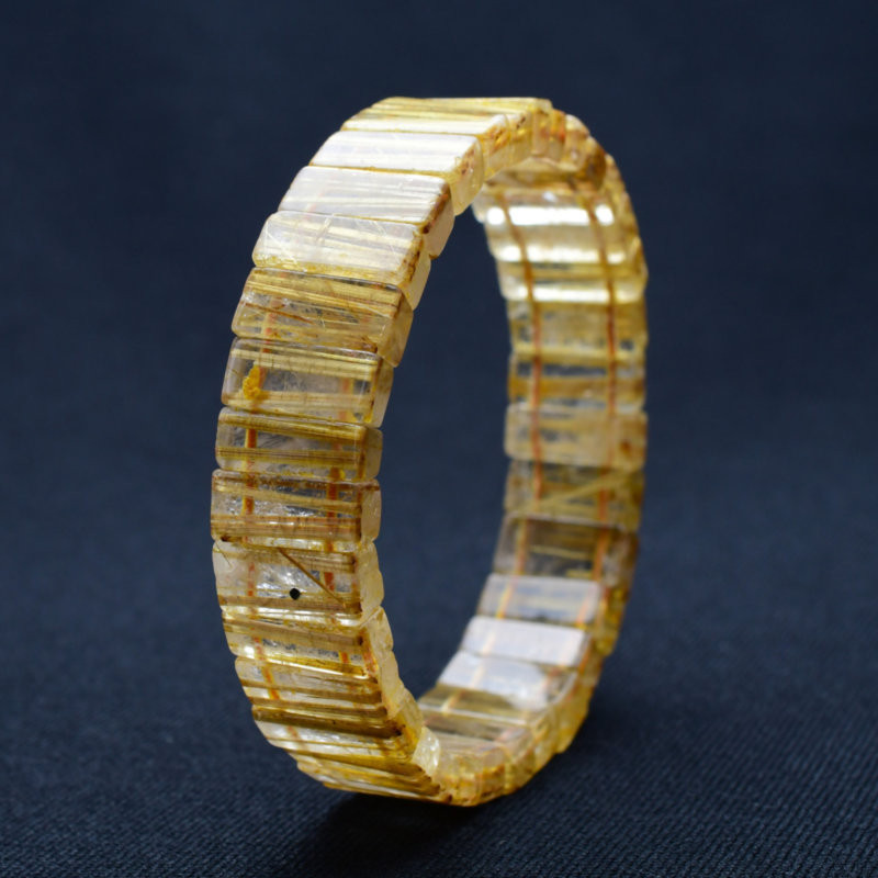 貴重な一点☆虹入り【透明感抜群のプレートが揃ったルチルバングル】約14～15mm　一点物　【GHB39・38g】京海堂