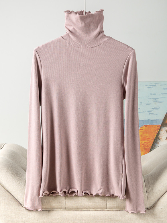 ◇洗濯可【2種類ネック 肌に優しい シルク タートルネック】ロータスピンク 保湿、保温抜群 T-00086 4枚目の画像
