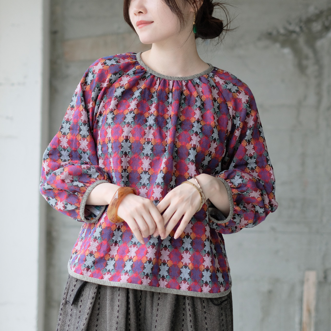 カラフルで美しい伝統織物＊ダカ織りプルブラウス（25w-06）パープル