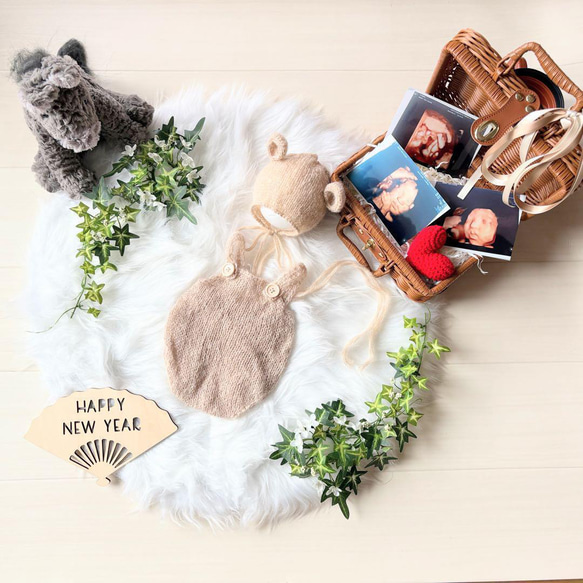 ブラウン馬×バスケット×かごセット♪ニューボーンフォト撮影　出産祝いギフト　月齢 18枚目の画像