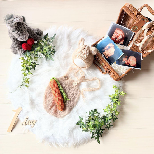 ブラウン馬×バスケット×かごセット♪ニューボーンフォト撮影　出産祝いギフト　月齢 19枚目の画像