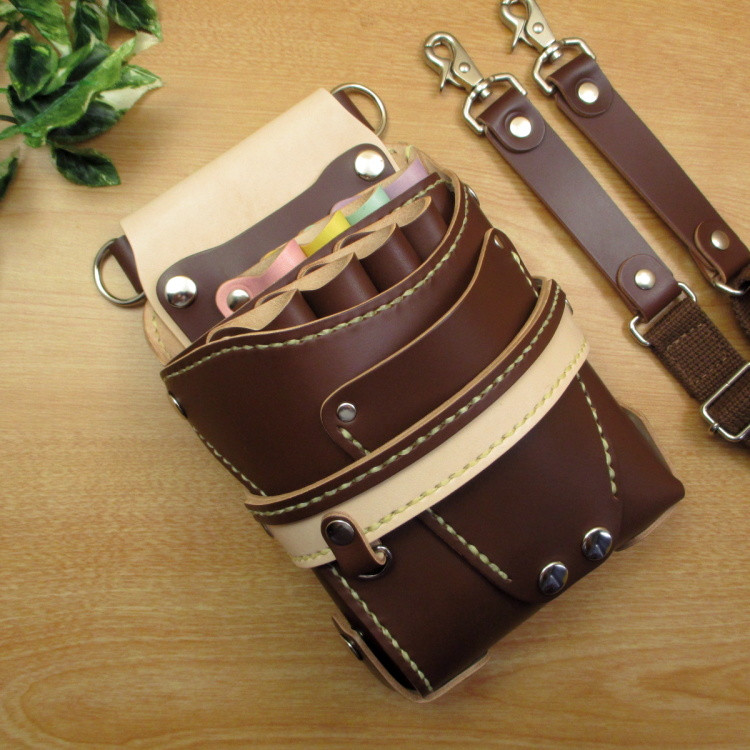 【トリマー向き】  本革　８丁差し シザーケース  ( ブラウン×カラフル )　TSC-13/CBB