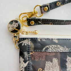 リバティ2025AW「コー・アンド・エイト」（すみ黒地）パスケース＆リールストラップ☆ラミネート☆PVC☆ねこ 5枚目の画像