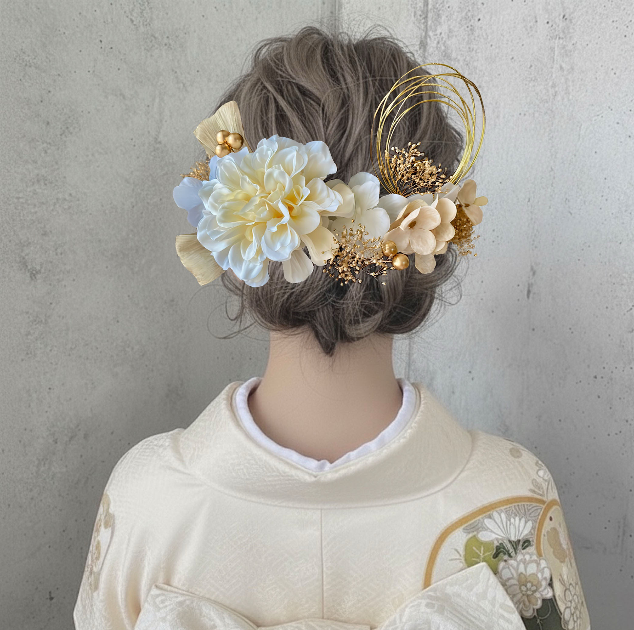 成人式　髪飾り　卒業式　クリームホワイトダリア髪飾り　成人式用髪飾り　卒業式髪飾り　和装髪飾り　ダリア髪飾り