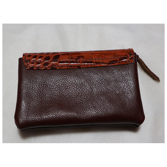 2層のコンパクトなクロコ風の革財布一点ものセール価格/croko 4枚目の画像