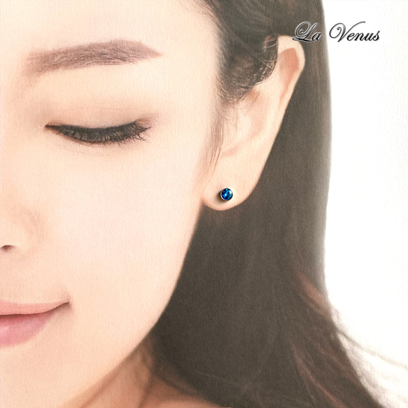 ✴︎つけっぱなしOK✴︎ 天然 ネオンブルーアパタイト ベゼルピアス 4mm 宝石質 サージカルステンレス 両耳用 11枚目の画像