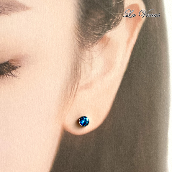 ✴︎つけっぱなしOK✴︎ 天然 ネオンブルーアパタイト ベゼルピアス 4mm 宝石質 サージカルステンレス 両耳用 12枚目の画像
