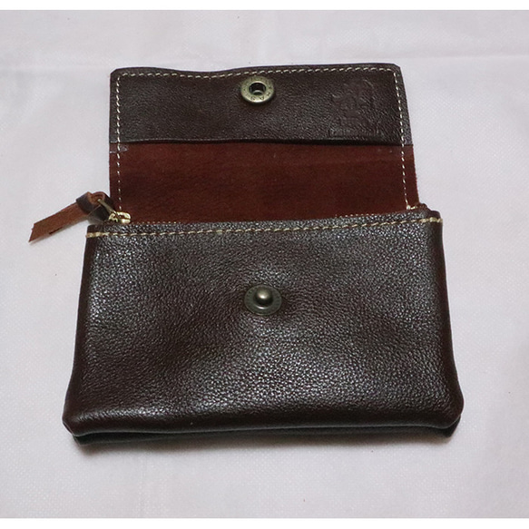 2層のコンパクトな革財布一点ものセール価格/wine 3枚目の画像