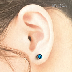 ✴︎つけっぱなしOK✴︎ 天然 ネオンブルーアパタイト ベゼルピアス 4mm 宝石質 サージカルステンレス 片耳用 14枚目の画像