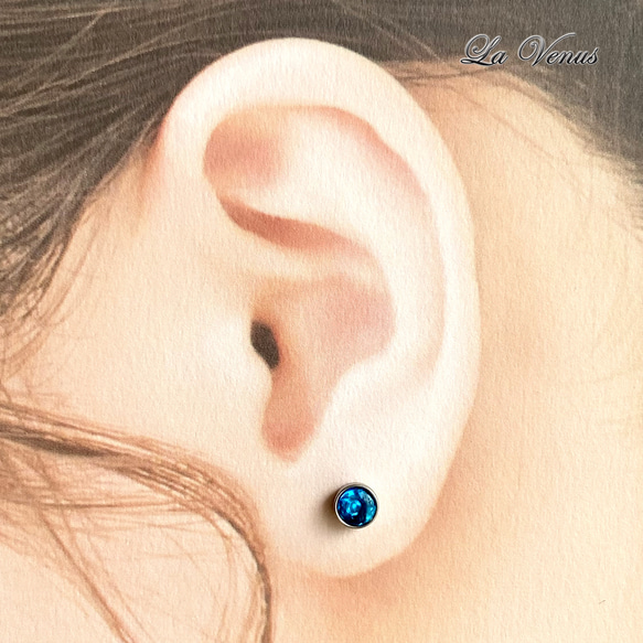 ✴︎つけっぱなしOK✴︎ 天然 ネオンブルーアパタイト ベゼルピアス 4mm 宝石質 サージカルステンレス 片耳用 14枚目の画像