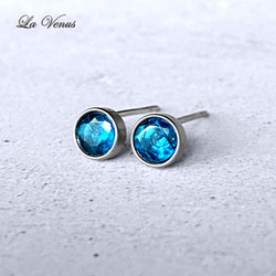 ✴︎つけっぱなしOK✴︎ 天然 ネオンブルーアパタイト ベゼルピアス 4mm 宝石質 サージカルステンレス 片耳用 7枚目の画像