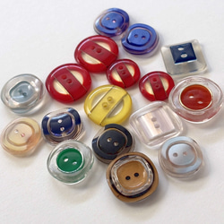 ボタン レトロ クリア レッド イエロー ブルー 二つ穴 2穴 14mm～20mm 17個セット eu-129 2枚目の画像