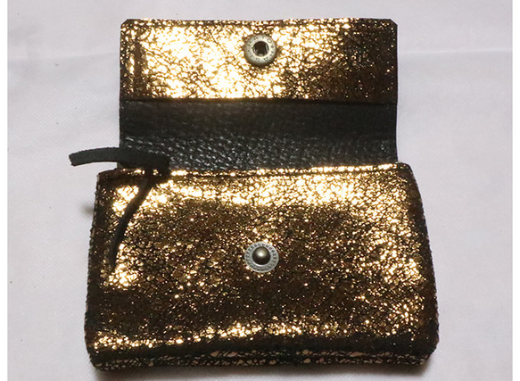 キラキラ本革のコンパクトな革財布一点ものセール価格/kira 3枚目の画像