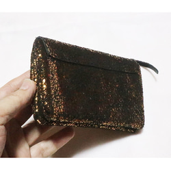 キラキラ本革のコンパクトな革財布一点ものセール価格/kira 4枚目の画像