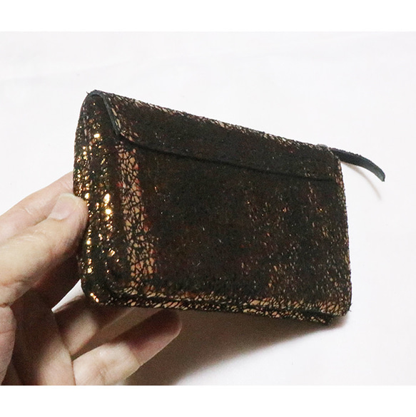 キラキラ本革のコンパクトな革財布一点ものセール価格/kira 4枚目の画像