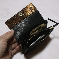 キラキラ本革のコンパクトな革財布一点ものセール価格/kira 2枚目の画像