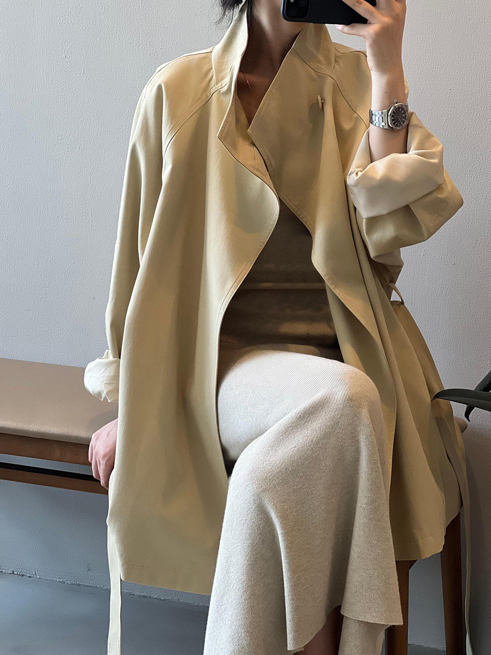 秋冬レディースフレンチレトロ 気品のある スタンドカラー トレンチコート【返品・交換可】品質最優先25-357