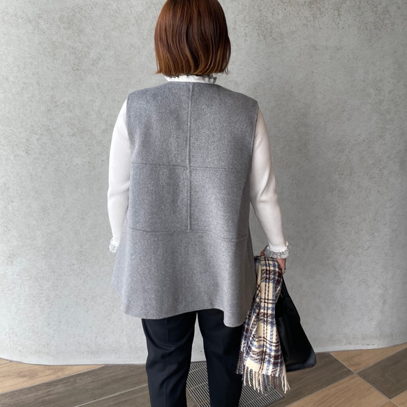 ウール リバーシブルジレ 通勤やフォーマル 着痩せ体型カバーゆったり上品ベスト 黒【フリー】KMC-773 055995 11枚目の画像