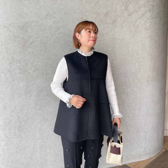 ウール リバーシブルジレ 通勤やフォーマル 着痩せ体型カバーゆったり上品ベスト 黒【フリー】KMC-773 055995 9枚目の画像