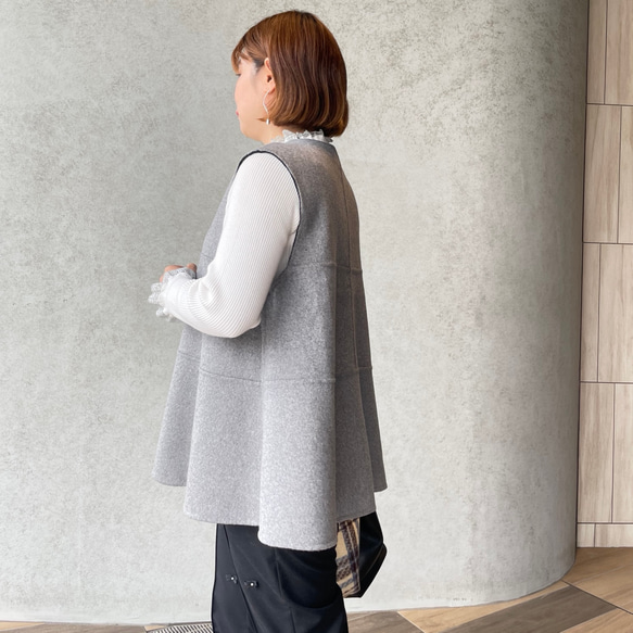 ウール リバーシブルジレ 通勤やフォーマル 着痩せ体型カバーゆったり上品ベスト 黒【フリー】KMC-773 055995 6枚目の画像
