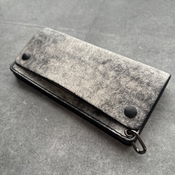 金具と糸が選べる】トラッカーウォレット004 丘染めブラック 茶芯 3層