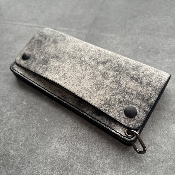 経年変化が楽しめる 三層タイプ トラッカーウォレット 長財布 ブラック