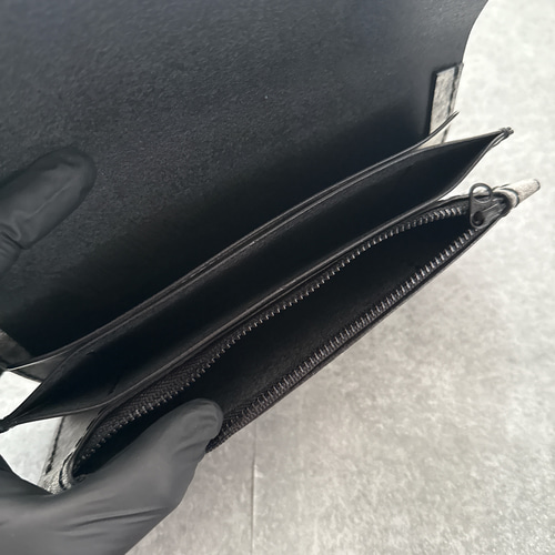 経年変化が楽しめる 三層タイプ トラッカーウォレット 長財布 ブラック  