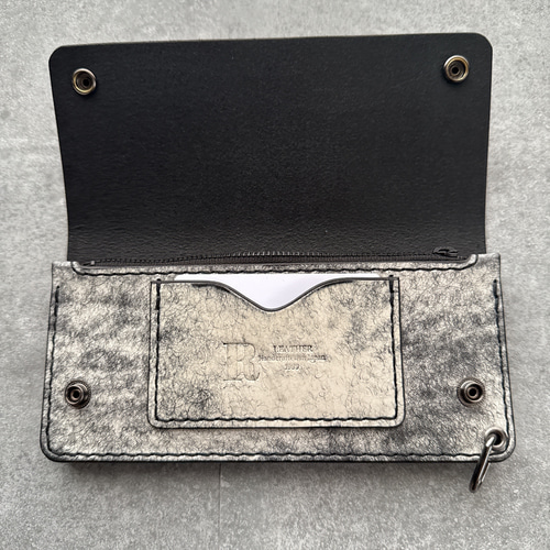 経年変化が楽しめる 三層タイプ トラッカーウォレット 長財布 ブラック