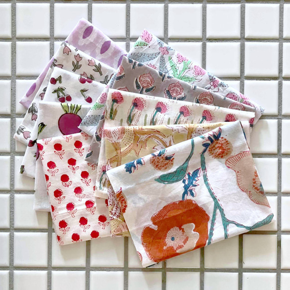 インド ブロックプリント生地 ミニカットクロス10枚セットvol.020暖色系 ファブリック はぎれ IF0355 1枚目の画像