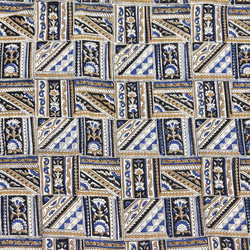 【50cm単位】オフホワイトブルーイエロースクエアバグルー染め　インド　ハンドブロックプリント生地  コットン 4枚目の画像