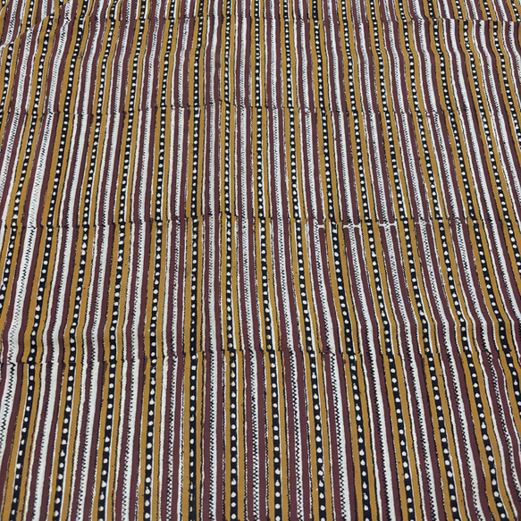 【50cm単位】イエローブラウンストライプバグルー染め　インド　ハンドブロックプリント生地  コットン 4枚目の画像