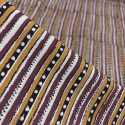 【50cm単位】イエローブラウンストライプバグルー染め　インド　ハンドブロックプリント生地  コットン 5枚目の画像