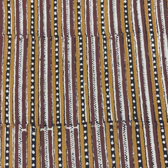 【50cm単位】イエローブラウンストライプバグルー染め　インド　ハンドブロックプリント生地  コットン 3枚目の画像