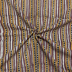 【50cm単位】イエローブラウンストライプバグルー染め　インド　ハンドブロックプリント生地  コットン 1枚目の画像