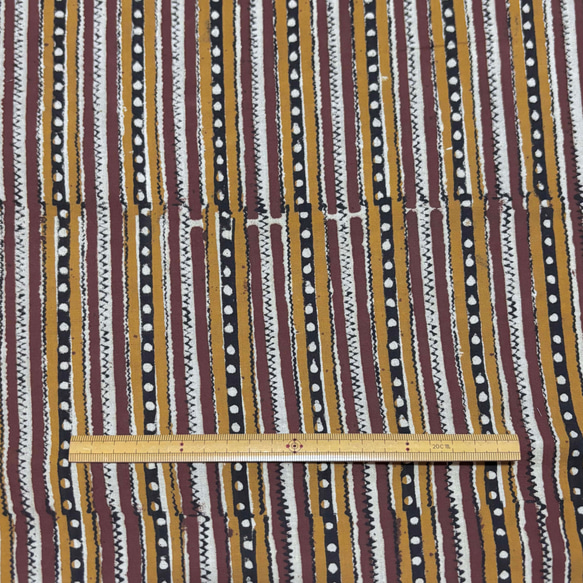 【50cm単位】イエローブラウンストライプバグルー染め　インド　ハンドブロックプリント生地  コットン 6枚目の画像